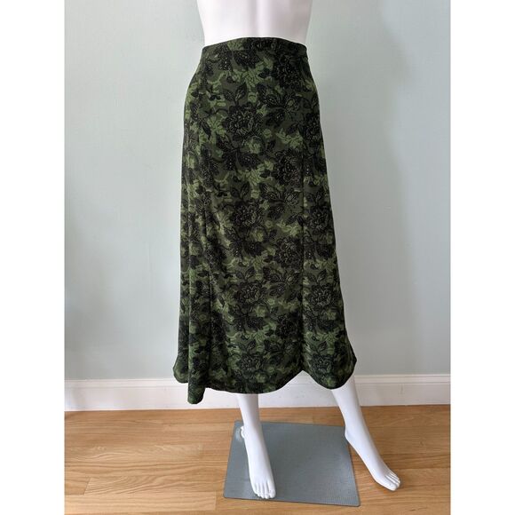Notations 90s Vintage Green & Black Floral Pleated Midi Skirt size XL - Picture 1 of 5